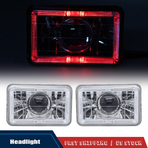 5" 4x6 inch Clear Lens Red LED Diamond Cut Semi Sealed Beam Projector Headlights