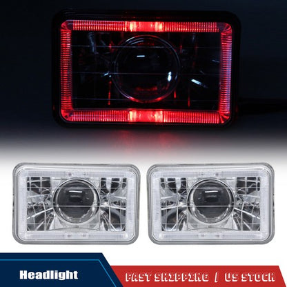 5" 4x6 inch Clear Lens Red LED Diamond Cut Semi Sealed Beam Projector Headlights
