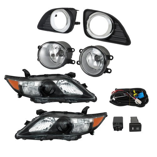 Solid Spare Headlights Black Fog Lights+Switch Kit For 10-11 Toyota Camry SE Left+Right Side
