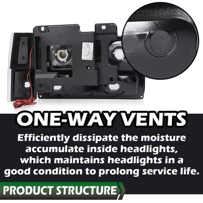 Solid Spare Fit For 88-98 Chevy GMC Sierra C/K Silverado Black LED Tube Headlights Headlamp