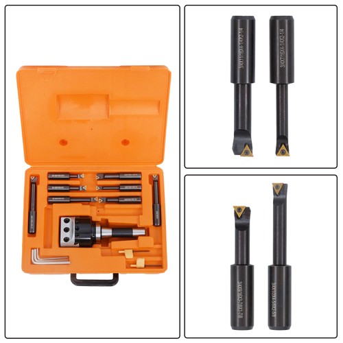 Solid Spare 3" New Boring Head R8 Shank + 10pcs Carbide Tipped 3/4" Boring Bar Set