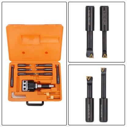 Solid Spare 3" New Boring Head R8 Shank + 10pcs Carbide Tipped 3/4" Boring Bar Set