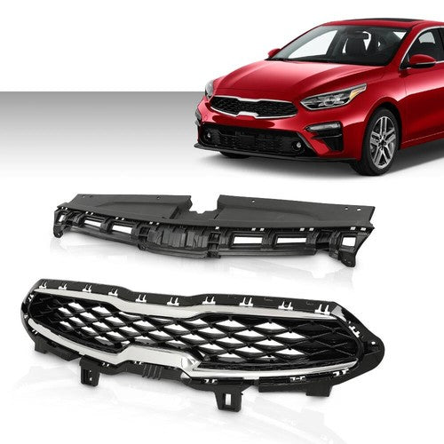 Solid Spare Front Upper Grille+Radiator Sight Cover Assembly Fit For 2019-2021 Kia Forte