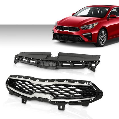 Solid Spare Front Upper Grille+Radiator Sight Cover Assembly Fit For 2019-2021 Kia Forte