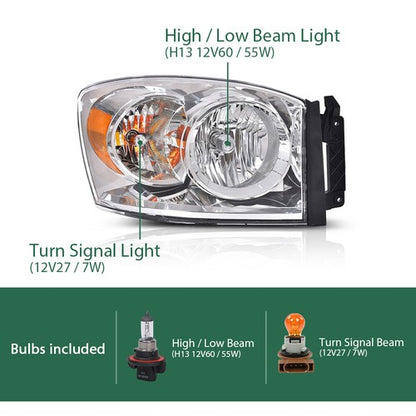Solid Spare Fit For 07-10 Dodge Ram Truck Front Driving Headlight Lamp Right CH2503180