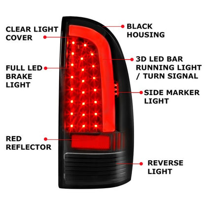 Solid Spare [LED TUBE BAR]FOR 05-15 TOYOTA TACOMA TAIL LIGHT BRAKE PARKING LAMPS BLACK