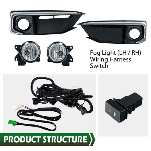 Solid Spare Fit For 2019-2020 Honda Civic Sedan Coupe Front Bumper Fog Lights+Switch+Bezels