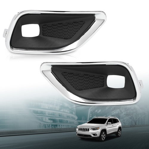 Solid Spare Fit For 2019-2020 Jeep Cherokee Front Bumper Fog Light Cover Bezel Left+Right