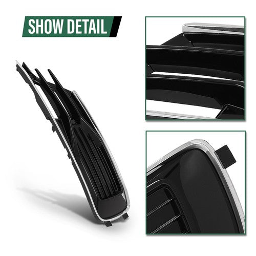 Solid Spare Front Bumper Fog Light Cover Grille Black & Chrome Fit For 2014-2018 Audi A6 C7
