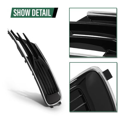 Solid Spare Front Bumper Fog Light Cover Grille Black & Chrome Fit For 2014-2018 Audi A6 C7