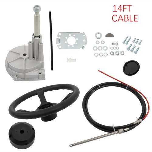 Solid Spare 14 Ft Boat Rotary Steering System Outboard W/ 12.4" Wheel Kit Marine SS13714 NEW