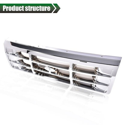 Solid Spare Front Grille+Headlight Trim Bezel Chrome Set Fit For 1992-1996 Ford Bronco F150