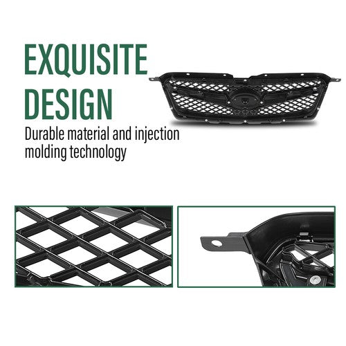 Solid Spare Fit For 2010-2012 Subaru Legacy Front Bumper Upper Grille Grill Black Chrome
