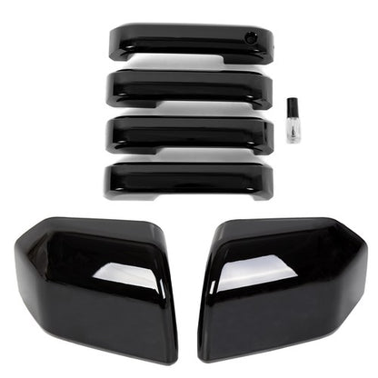 Solid Spare For 2015-2020 Ford F150 GLOSS BLACK Top Half Mirror + Door Handle Covers F-150