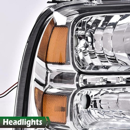Solid Spare Fit For 05-07 Ford F250 F350 F450 F550 Super Duty LED DRL Headlights Chrome