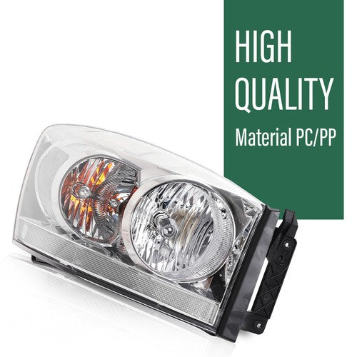 Solid Spare Clear Chrome Headlights Fit For 06-08 Dodge Ram 1500/2006-09 Ram 2500 3500