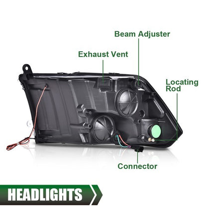 Solid Spare LED DRL Projector Headlights Chrome Fit For 2009-2018 Dodge Ram 1500 2500 3500