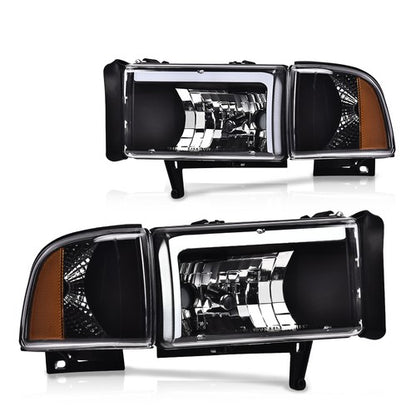 Solid Spare LED DRL Headlights Corner Lamps Black Fit For 94-02 Dodge Ram 1500 2500 3500
