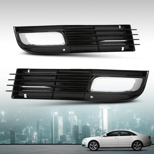 Solid Spare Fog Light Bezel Lamp Cover w/ Chrome Trim Fit For 08-10 Audi A8 D3 Left+Right