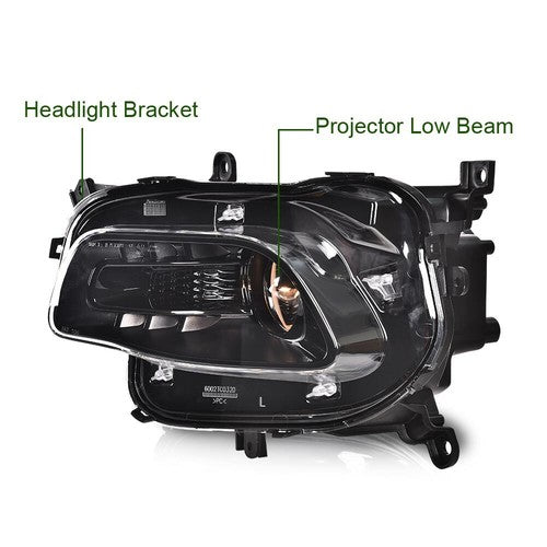 Solid Spare Fit For 2014-2017 Jeep Cherokee Headlight Left Driver Side Black Trim With Bulb