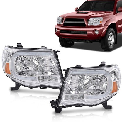 Solid Spare New Fit For Toyota Tacoma 2005-2011 LED DRL Tube Chrome Headlights Headlamps