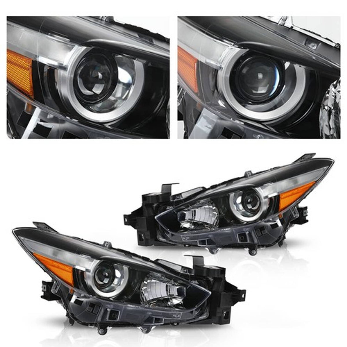 Solid Spare Headlights Assembly For 2017-2018 Mazda 3 Clear Halogen Black Housing Right&Left