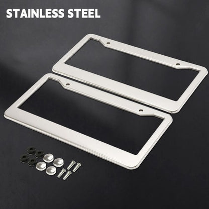 Solid Spare 2PCS Chrome Stainless Steel Metal License Plate Frame Tag Cover With Screw Caps