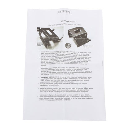 Solid Spare For Honda Rancher Foreman RubiconTRX420/500/520 New Winch Mounting Plate