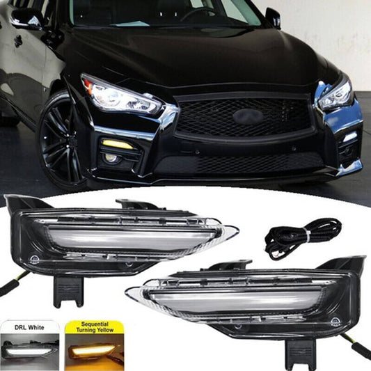 Solid Spare For 2014-2020 Infiniti Q50 Sport Bumper LED Fog Lights Lamps Turn Signal Pair