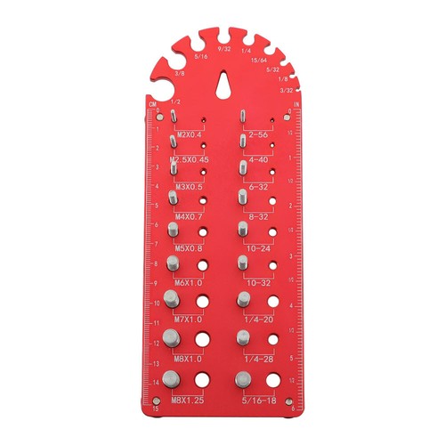 Solid Spare Nut and Bolt Thread Checker Portable 18 3/32 to 1/2 inch With Red Drill Bit Size