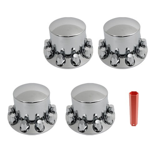 Solid Spare Set of 4 Rear Chrome Wheel Axle Hub Cover Kit Semi 33mm Nut Covers ABS Plastic