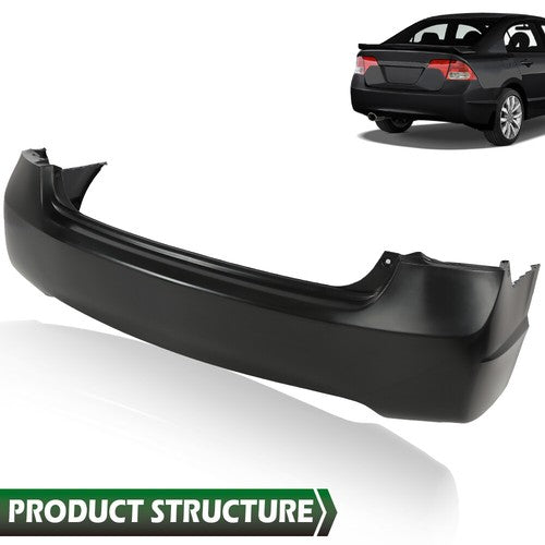 Solid Spare Rear Bumper Cover Fit For 2006-2011 Honda Civic Sedan 4-Door Replacement