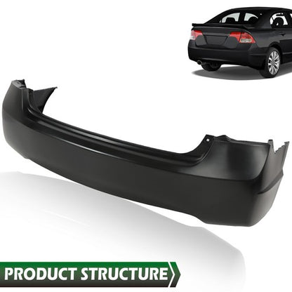 Solid Spare Rear Bumper Cover Fit For 2006-2011 Honda Civic Sedan 4-Door Replacement