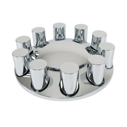 Solid Spare Chrome Front Axle Wheel Cover Hub Cap 33mm Lug Nuts Kit Semi Truck Set of 2
