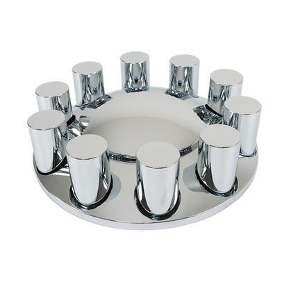 Solid Spare Chrome Front Axle Wheel Cover Hub Cap 33mm Lug Nuts Kit Semi Truck Set of 2
