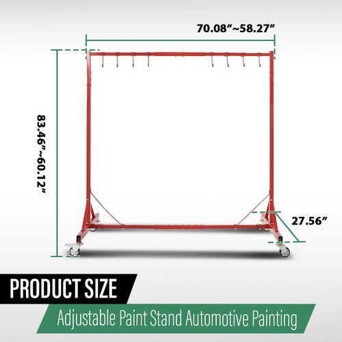 Solid Spare 5-7ft Red Painting Rack Adjustable Paint Hanger 8 Hooks Auto Body Painting Stand
