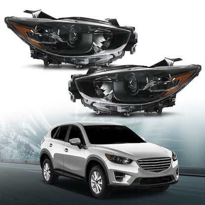 Solid Spare Pair Headlights Black Fit For 2013 14 15 2016 Mazda CX-5 Halogen Headlamps L+R