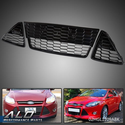 Solid Spare Fit For 12-14 Ford Focus Front Bumper Lower Grille Grills Honeycombed 3Pcs