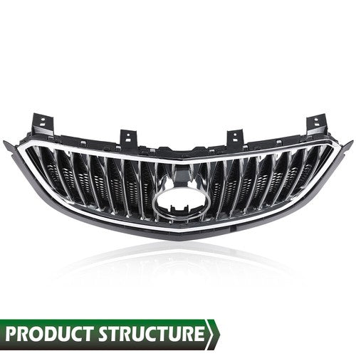 Solid Spare Fit For 2016-2018 Buick Envision Black Front Bumper Upper Grille w/ Chrome Trim