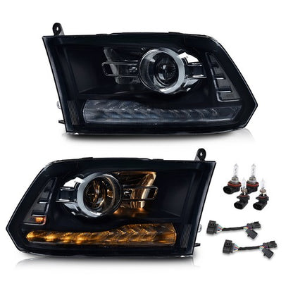 Solid Spare LED DRL Projector Headlights w/ Harness Fit For 09-18 Ram 1500 2500 3500 Smoke