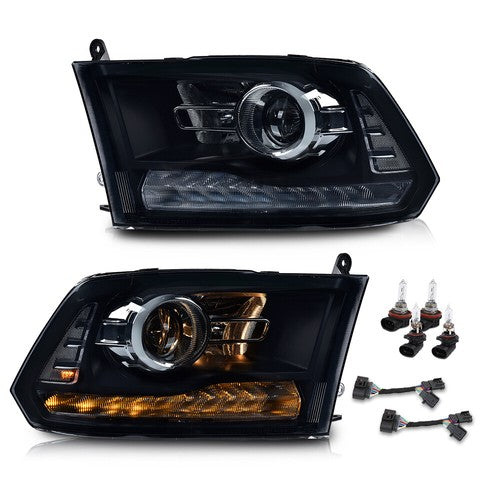 Solid Spare LED DRL Projector Headlights w/ Harness Fit For 09-18 Ram 1500 2500 3500 Smoke