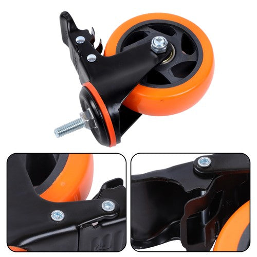 Solid Spare 4Pcs 4" Threaded Stem Caster Wheels with Brake (Stem Diameter 3/8", Length 1")