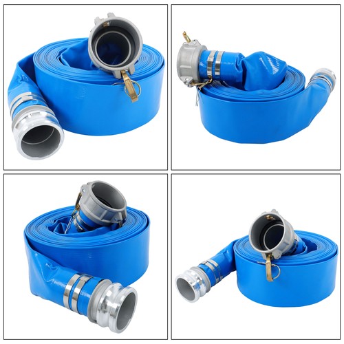 Solid Spare 3" x 50FT PVC Irrigation Discharge Hose W/Aluminum Connectors for Pools Blue