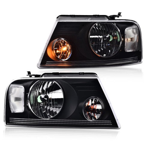 Solid Spare Fit 2004-2008 Ford F150 06-08 Lincoln Mark LT Black Headlights Lamps Left+Right