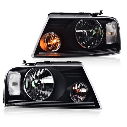 Solid Spare Fit 2004-2008 Ford F150 06-08 Lincoln Mark LT Black Headlights Lamps Left+Right