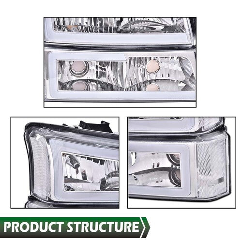 Solid Spare LED DRL Headlights Bumper Lamps+Fog Lights Fit For 03-06 Silverado Avalanche