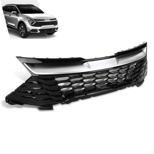 Solid Spare Front Bumper Upper Grille Grill Black & Chrome Fit For 2023 2024 Kia Sportage