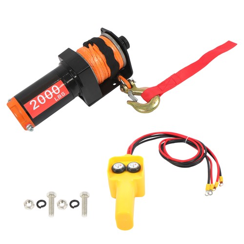 Solid Spare Electric Winch Black+Orange 2000lbs 12VDC/1.1HP Motor 0.18in*50ft Synthetic Rope