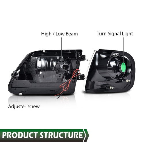 Solid Spare Chrome LED DRL Headlights+Corner Lights Fit For 97-03 Ford F150/99-02 Expedition