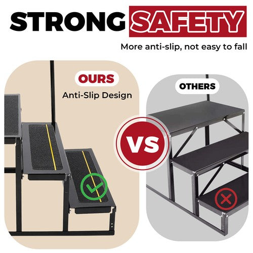 Solid Spare 660lbs Anti-Slip 3 Step Stair W/ Handrail For RV Camper Hot Tub Portable